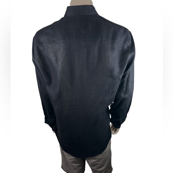 Brevetti Men’s Black Linen Long Sleeved Casual Button Down Like New Size 17 - Picture 2 of 3
